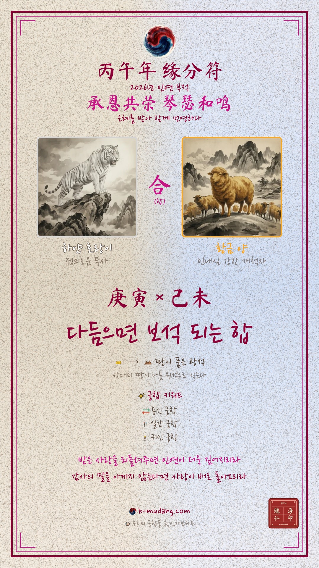 건호 × 기미 일주 궁합 수호 부적 — K-무당 (샘플)