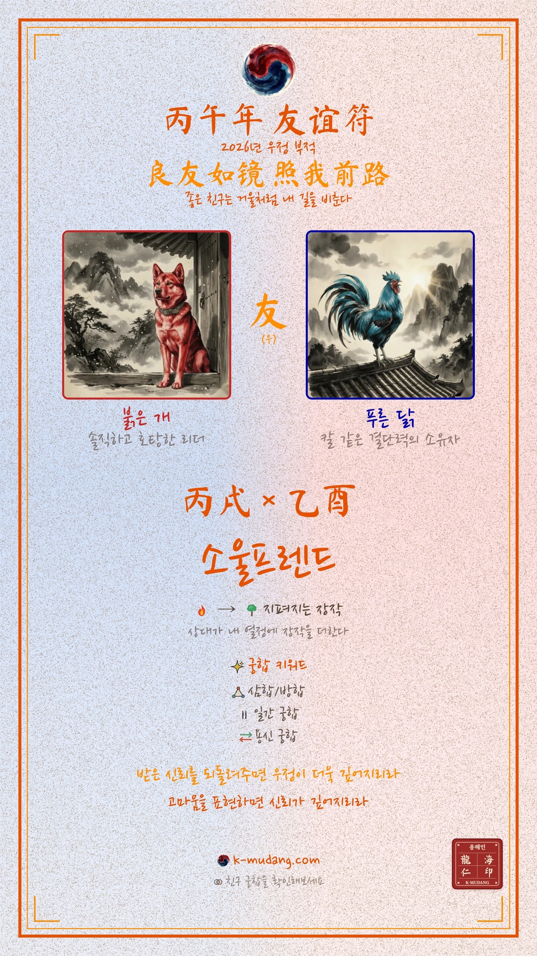 민지 × 가상의 버니즈 궁합 수호 부적 — K-무당 (견본)
