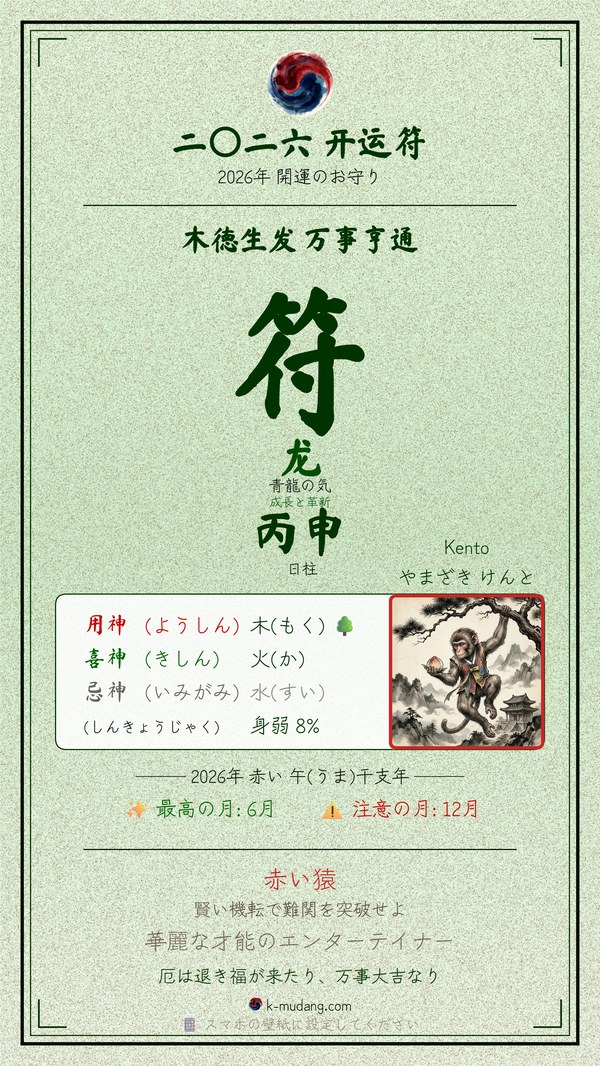 야마자키 켄토 수호 부적 — K-무당
